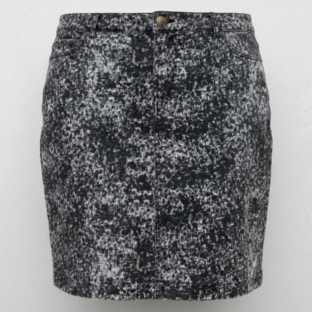 Coldwater Creek Denim Skirt‎ Womens 18 Black White Acid Wash Marbled Mini Skirt